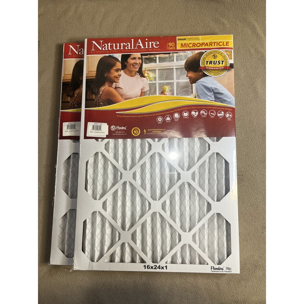 (2) NaturalAire 16x24x1 Microparticle Air Filter‎ 90 Day Electrostatic MERV 10